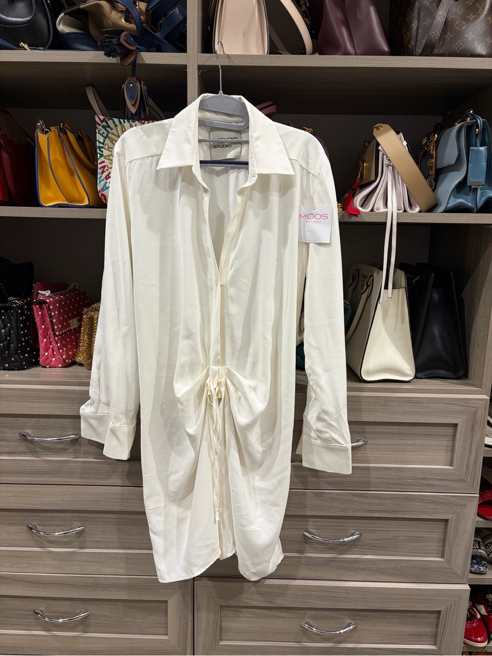 Mois Studio Cream Drawstring Shirtdress